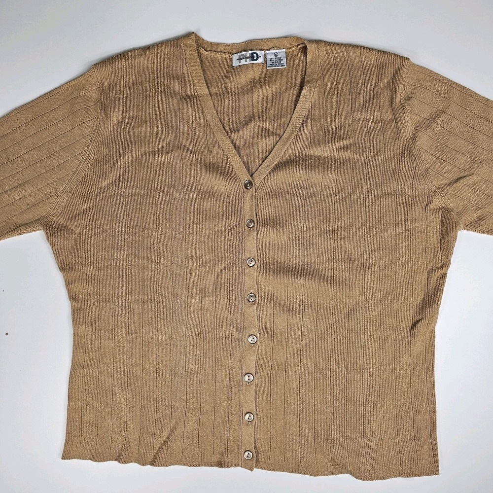 Paul Harris Design Cardigan Sweater Womens XL Tan Vtg Y2K Long Sleeve Buttons